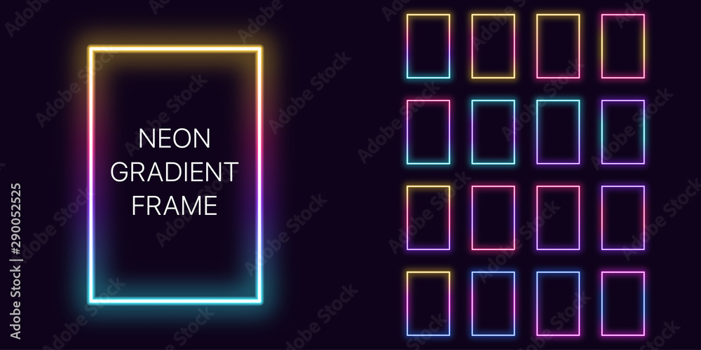 Neon gradient vertical rectangle Frame with copy space. Templates set ...