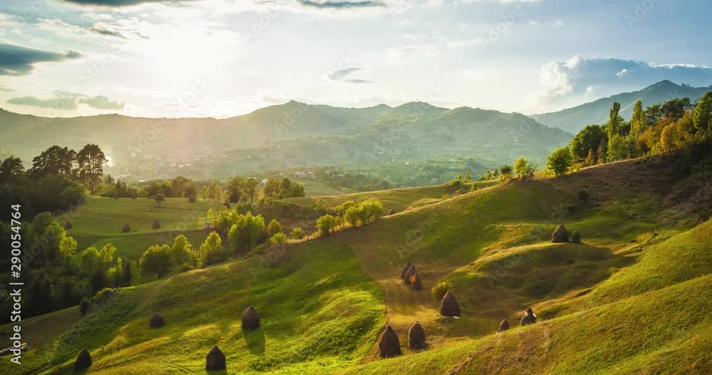 Beautiful sunset light over mountain landscape timelapse