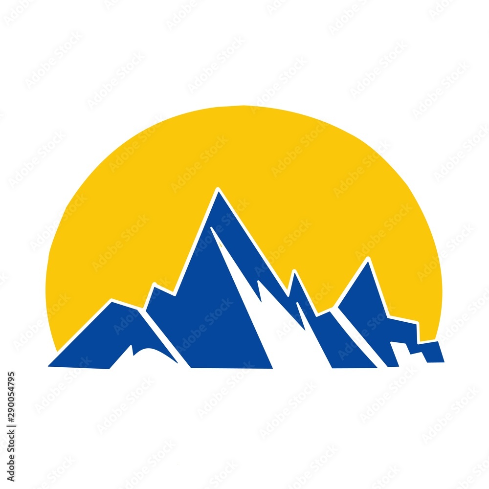vector view of the sun behind a blue mountain with a white background vector view of the sun behind a blue mountain with a white background