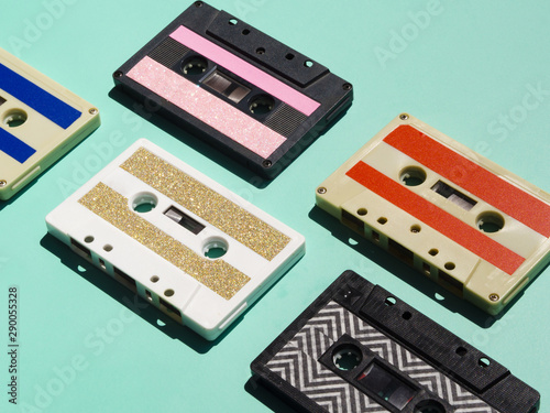 Multicolored vivid cassette tape collection