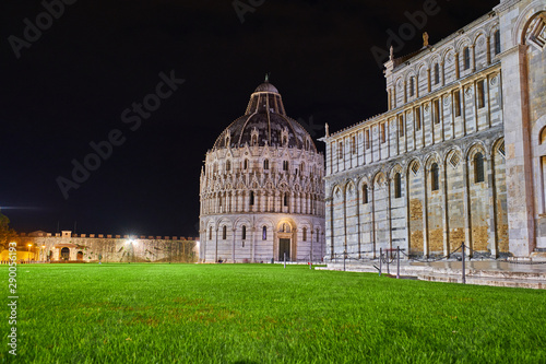 Square of miracles Pisa  Tuscany  Italy. Night landscape in the city of Pisa