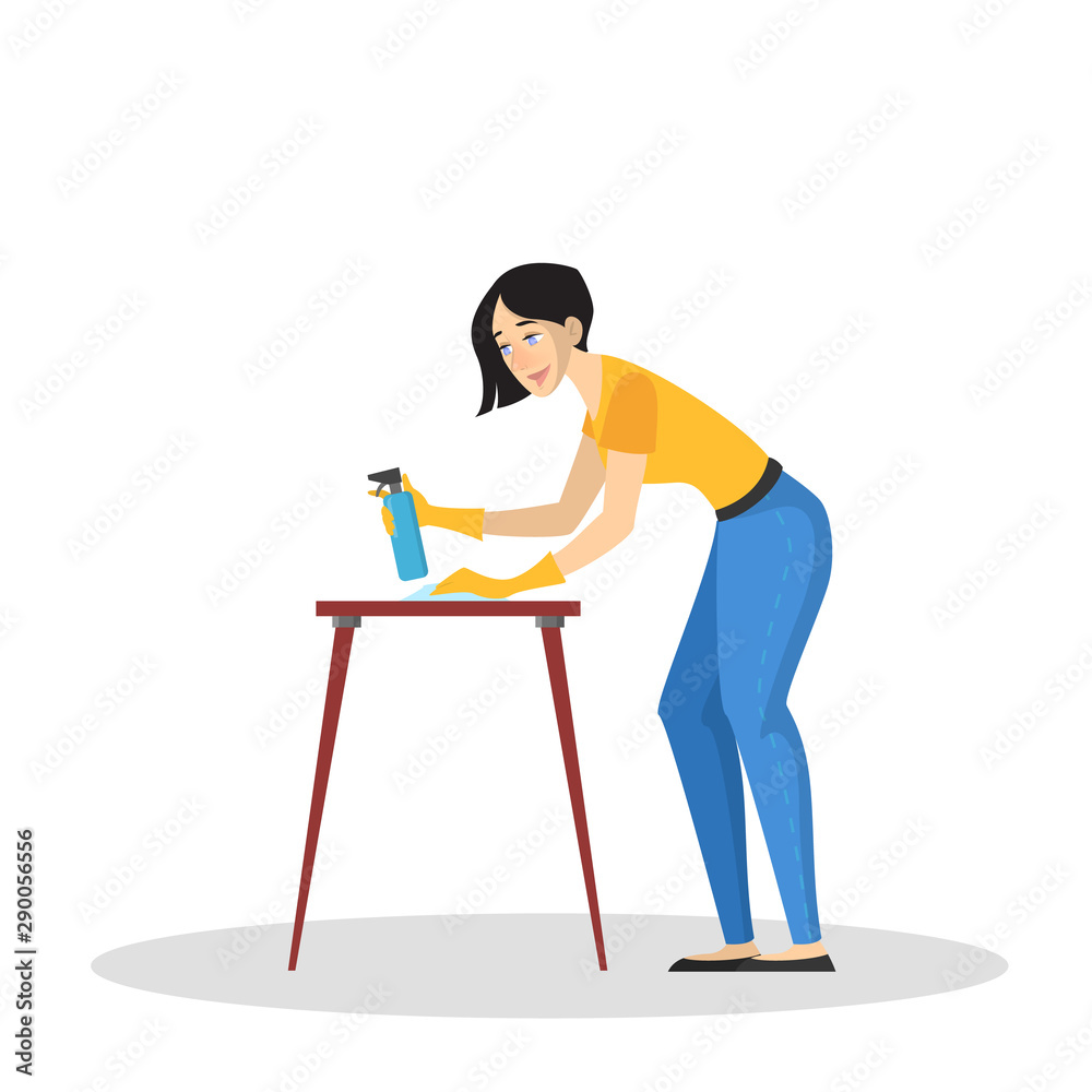 Cleaning service web banner concept. Woman in uniform Cleaning service web banner concept. Woman in uniform
