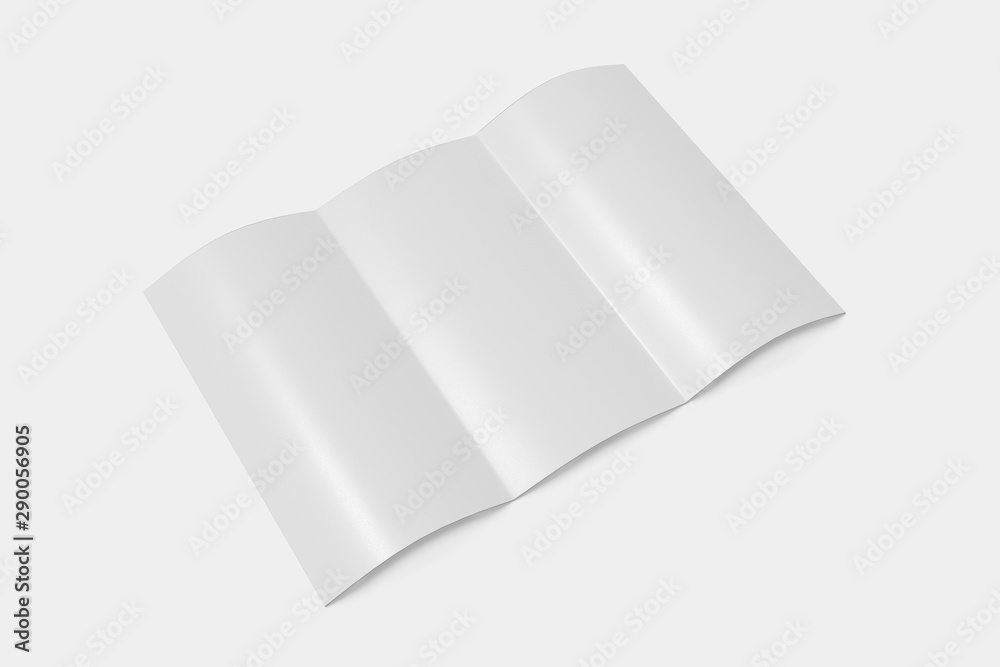 Tri fold booklet mockup open on a white background. 3D rendering Tri fold booklet mockup open on a white background. 3D rendering
