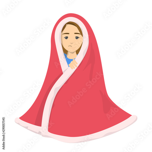 Woman wrapped in a warm red blanket