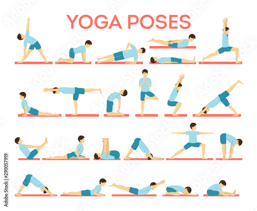 Set of yoga asana for men and women