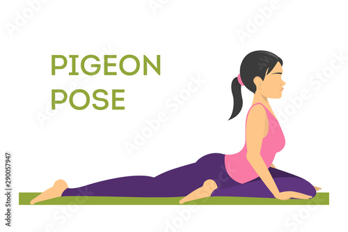 Yoga pigeon pose. Exercise for balance and body stretch.