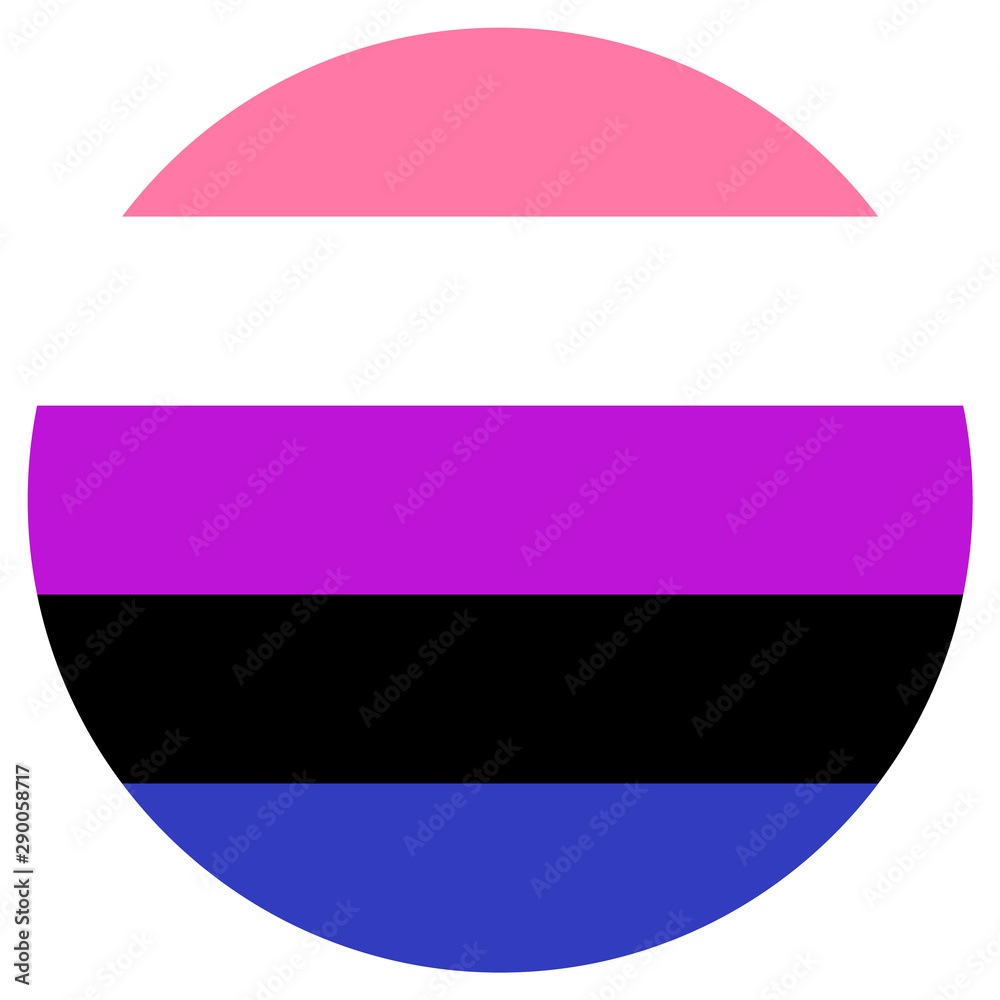 Genderfluid pride flag, round shape icon on white background