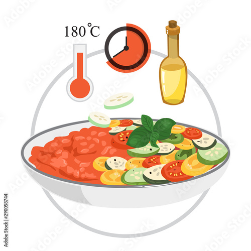 Ratatouille, cooking dish from french cuisine. Onion, pepper