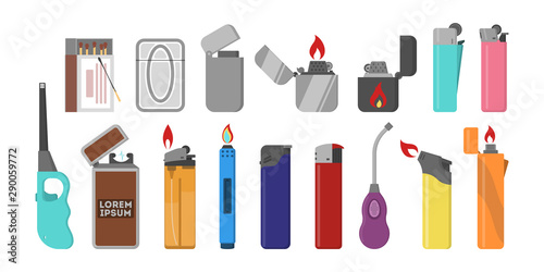Plastic lighter set. Gas flame. Accessory for smoking.