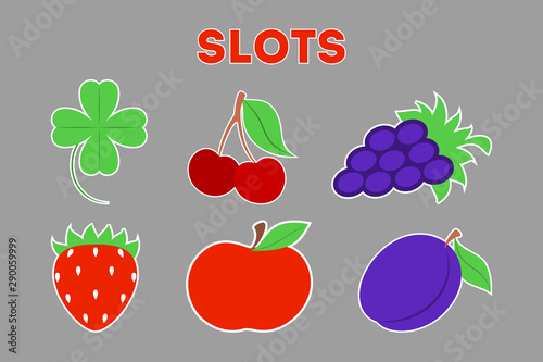 Casino icon set. Leaf, apple and cherry.