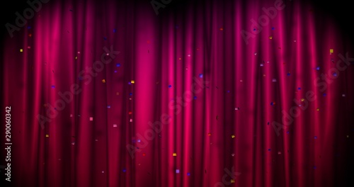 Red Merry Christmas background with color confetti. Walpaper Valentine's day. 3d render