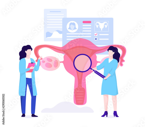 Reproductive system exam and treatment. Vector illustration
