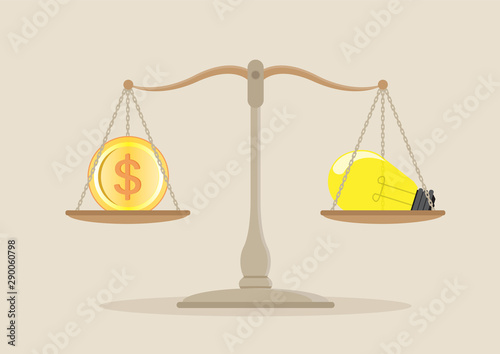 ideas and money balance on the scale.