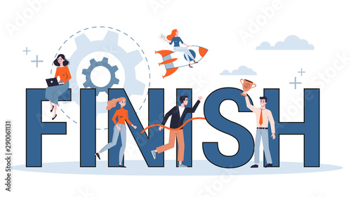 Finish web banner concept. Idea of business success