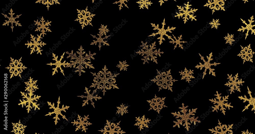 Golden snowflakes on black background. New year wallpaper. 3d render Golden snowflakes on black background. New year wallpaper. 3d render