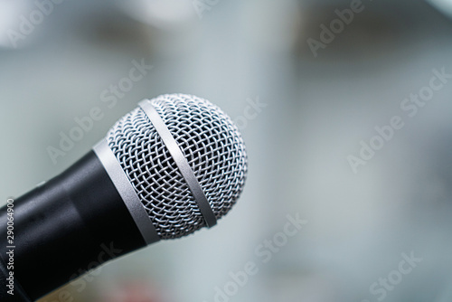 microphone on grey bokeh background