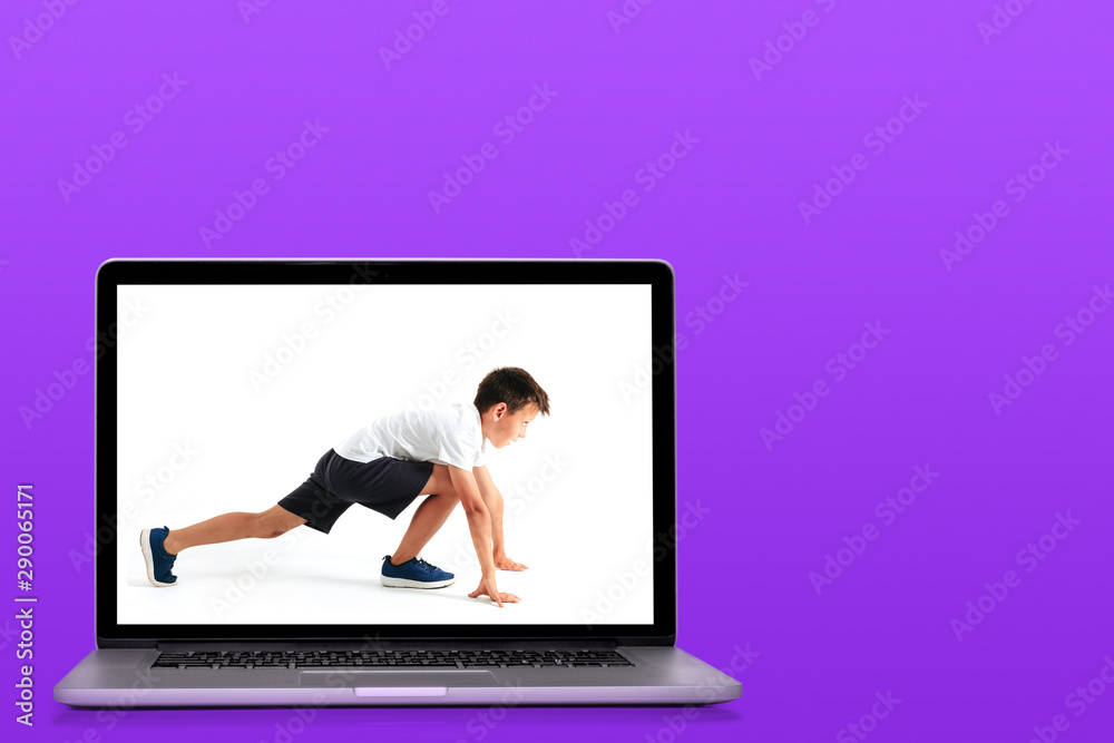 modern laptop computer isolated on colors background Proton Purple modern laptop computer isolated on colors background Proton Purple