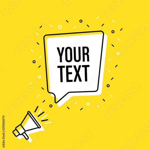 Male hand holding megaphone with your text speech bubble. Loudspeaker. Banner for business, marketing and advertising. Vector illustration.