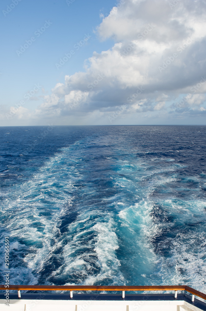 Wake of salt in the sea, caused by a cruise