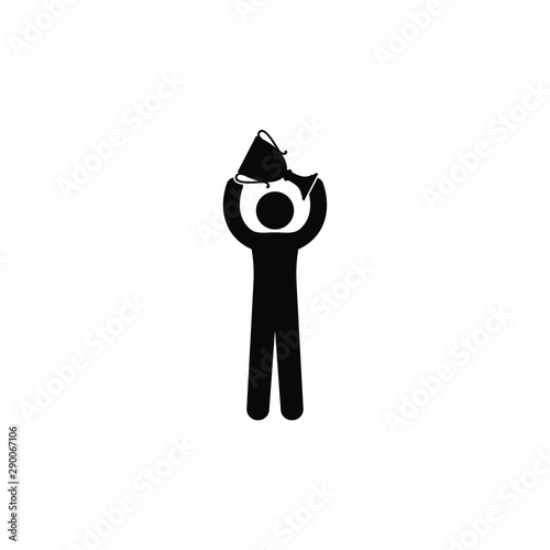 stick figure man holds cup, winner icon, people pictogram
