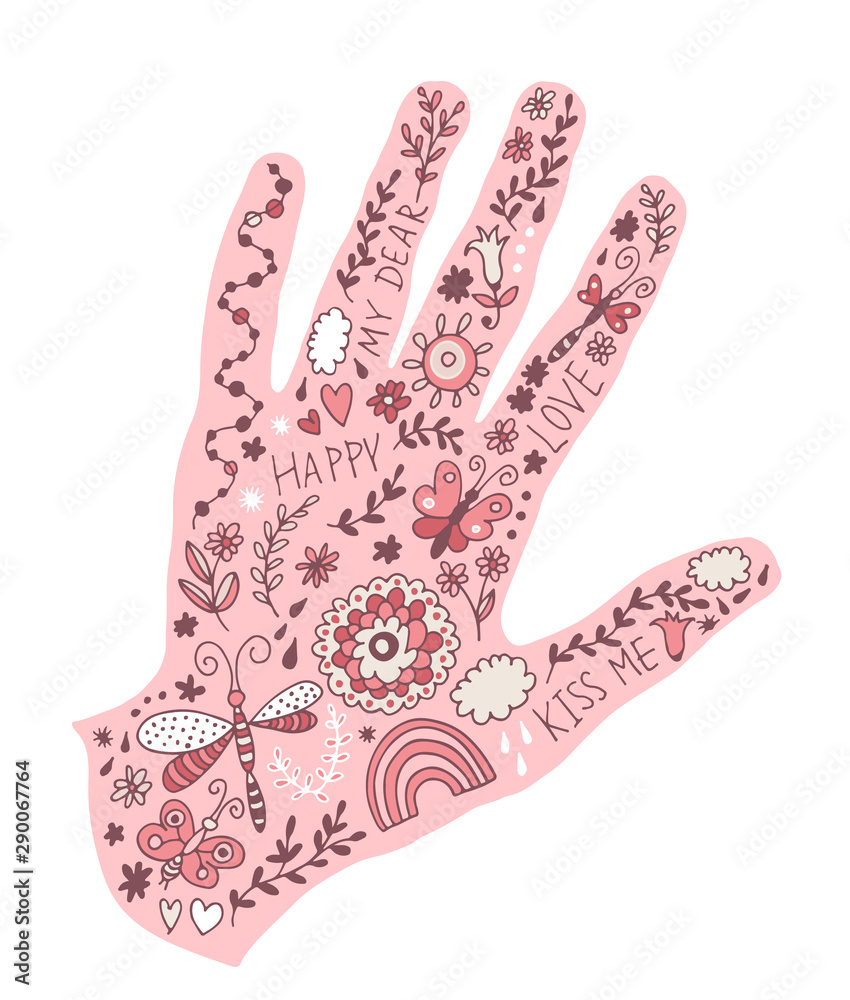 Decorative design with vector hand and floral elements, flowers and leaves, love card doodle set in hand drawn style isolated on white background Decorative design with vector hand and floral elements, flowers and leaves, love card doodle set in hand drawn style isolated on white background
