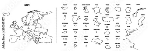 Europe outline map with each country isolated. 