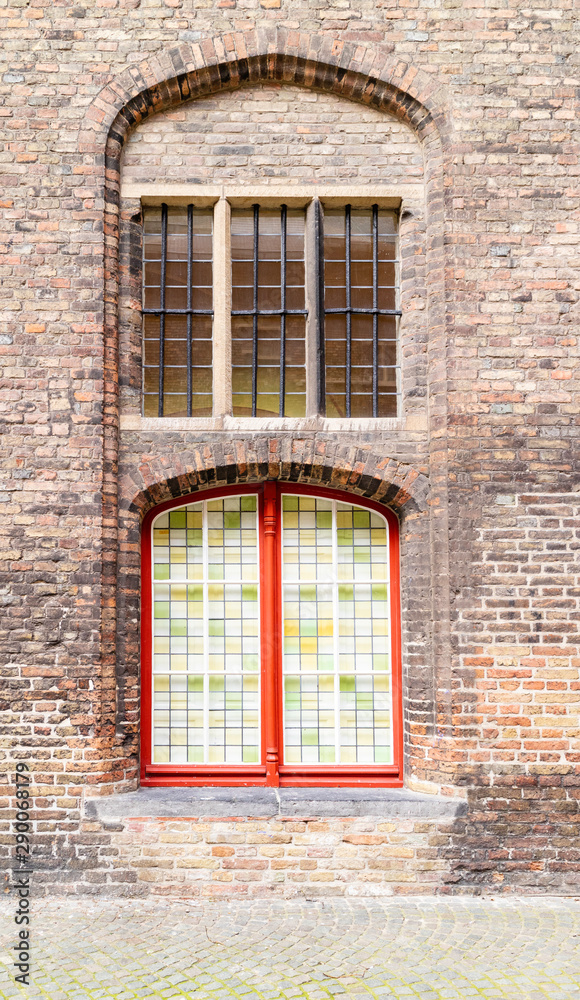 grunge window on brick wall