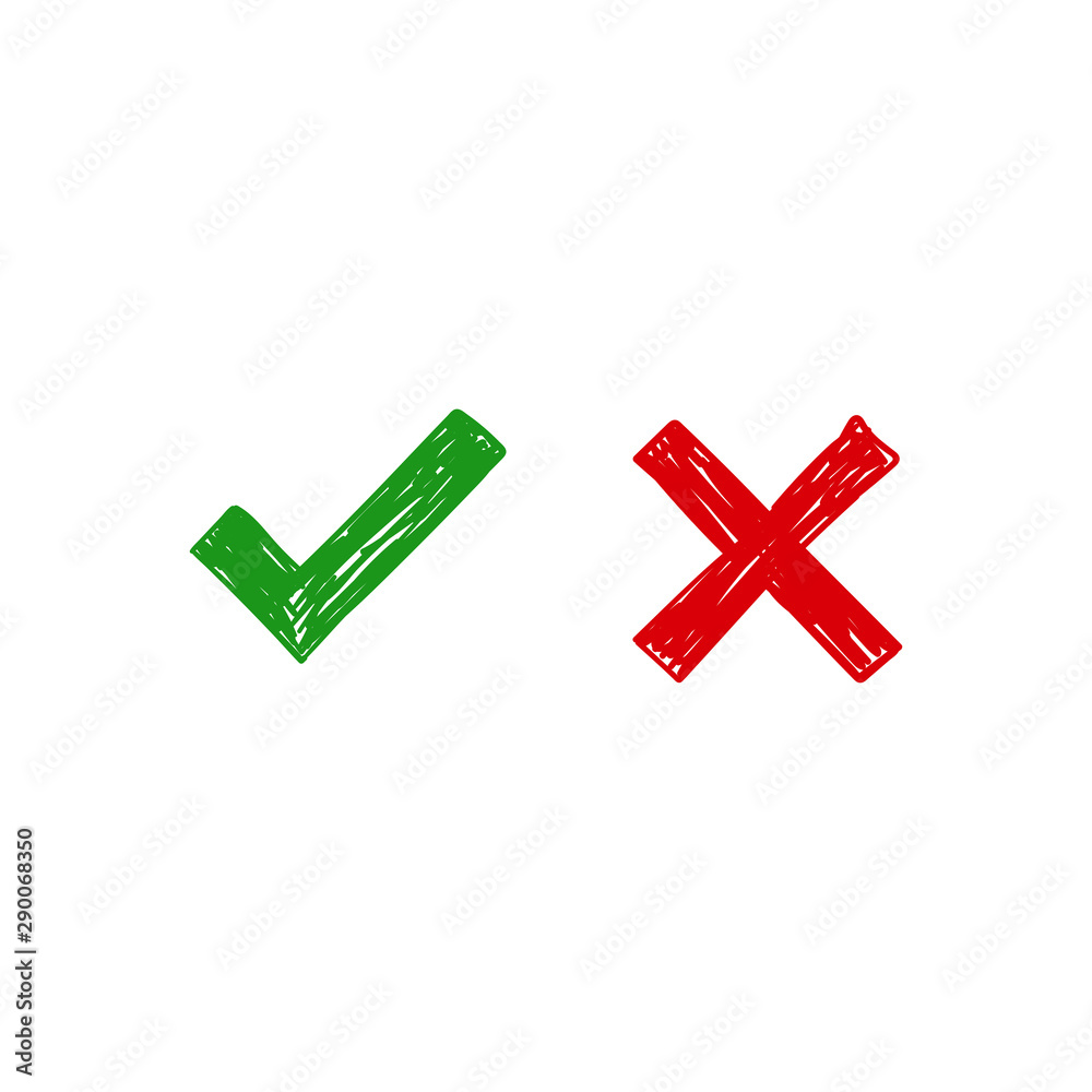 Checkmark doodles. Green tick and red x. Hand drawn check marks. Checkmark doodles. Green tick and red x. Hand drawn check marks.