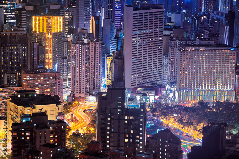 Fototapeta premium night light cityscape in hong kong metropolis