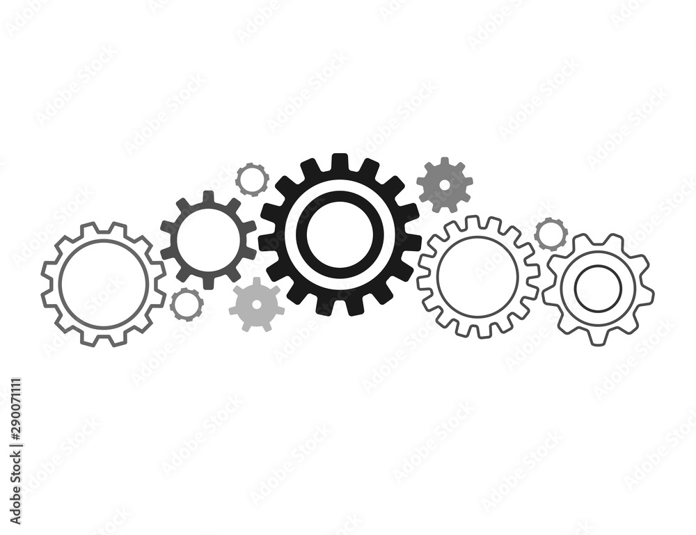 Vector illustration of gears with on the white background template. Gear vector icon. Web design icon. Gears and cogs symbol. Space for gear text.