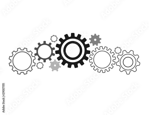 Vector illustration of gears with on the white background template. Gear vector icon. Web design icon. Gears and cogs symbol. Space for gear text.
