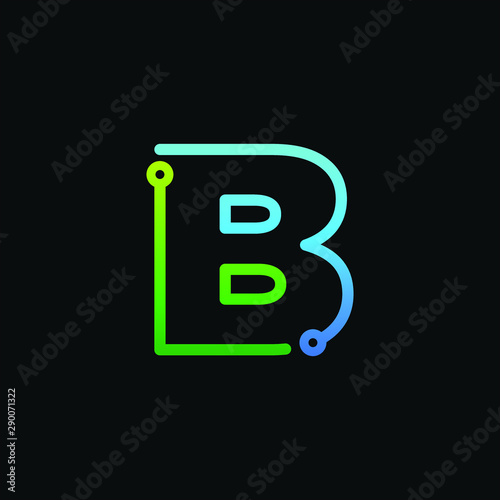 Letter B logotype monoline,Technology and digital abstract circuit, connection concept -vector © gemilang