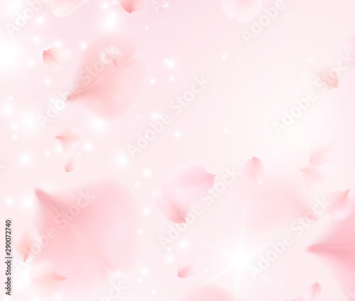 Petals of pink rose spa background. Realistic flying sakura cherry flower elements for romantic banner design.