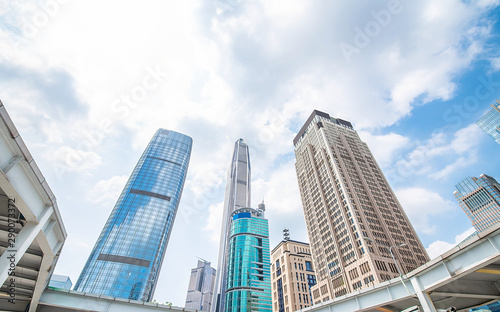 Looking up at Shenzhen Futian District CBD office building complex