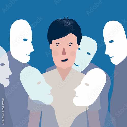 Vector illustration Of man Surrounded By Masks
