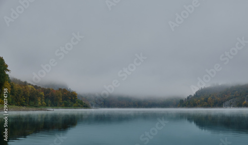 Fog on a lake in Norway in the autumn. Mist Lake mountains © Eduard Vladimirovich