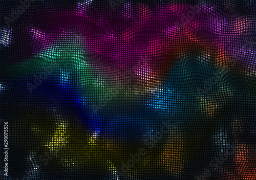 Vector abstract background. Waving and flowing shiny pixels. Color technology background.