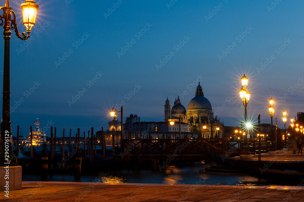 Night view of basilica of St. Mary of Health in Venice