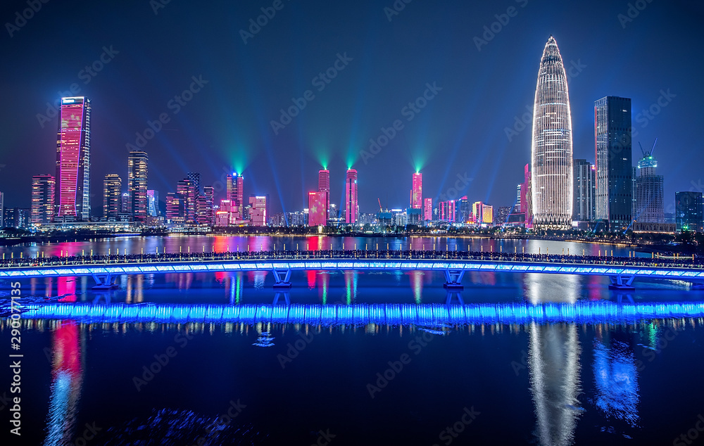 Fototapeta premium Shenzhen Bay Houhai CBD night skyline and light show