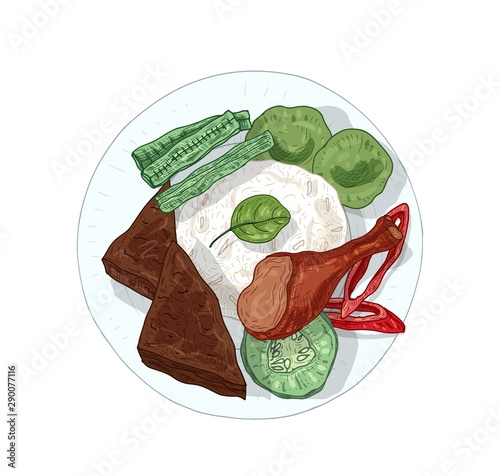 Nasi Dagang hand drawn vector illustration