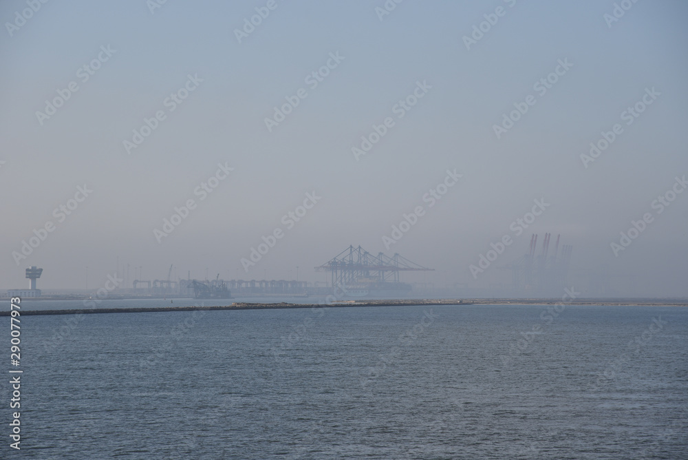 Foggy morning in the Port Said container terminal. 