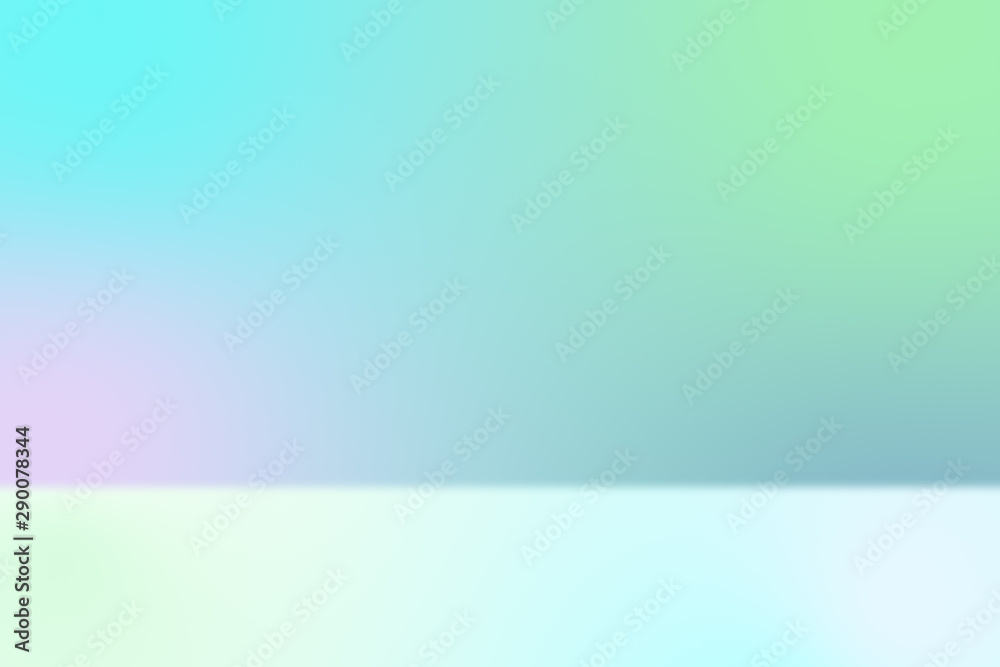 Fototapeta premium Astract spacious hall with gradient wall in pastel shades and light green floor.