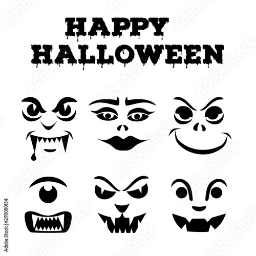 Obraz na plátně Halloween pumpkins carved faces silhouettes