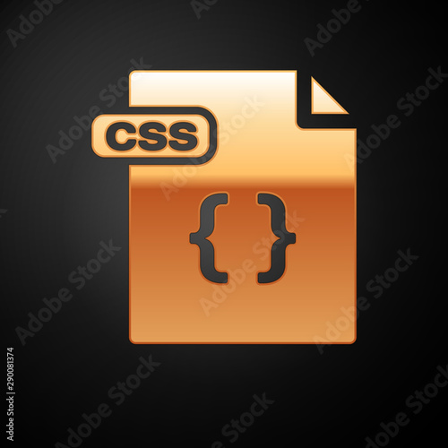 Gold CSS file document. Download css button icon isolated on black background. CSS file symbol. Vector Illustration