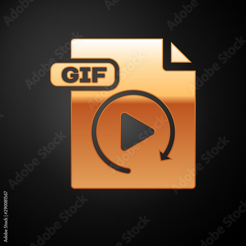 Gold GIF file document. Download gif button icon isolated on black background. GIF file symbol. Vector Illustration