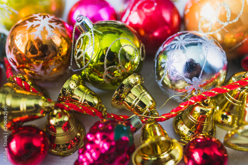 colorful christmas balls on white background