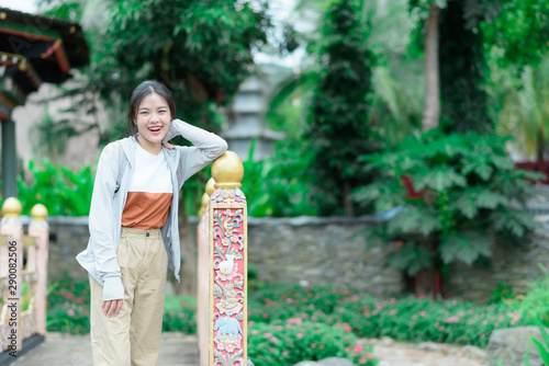 Holiday of women at walking travel at Royal Park Rajapruek in chiang mai thailand photo