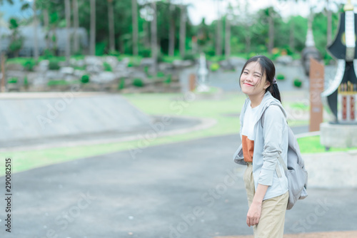 Holiday of women at walking travel at Royal Park Rajapruek in chiang mai thailand