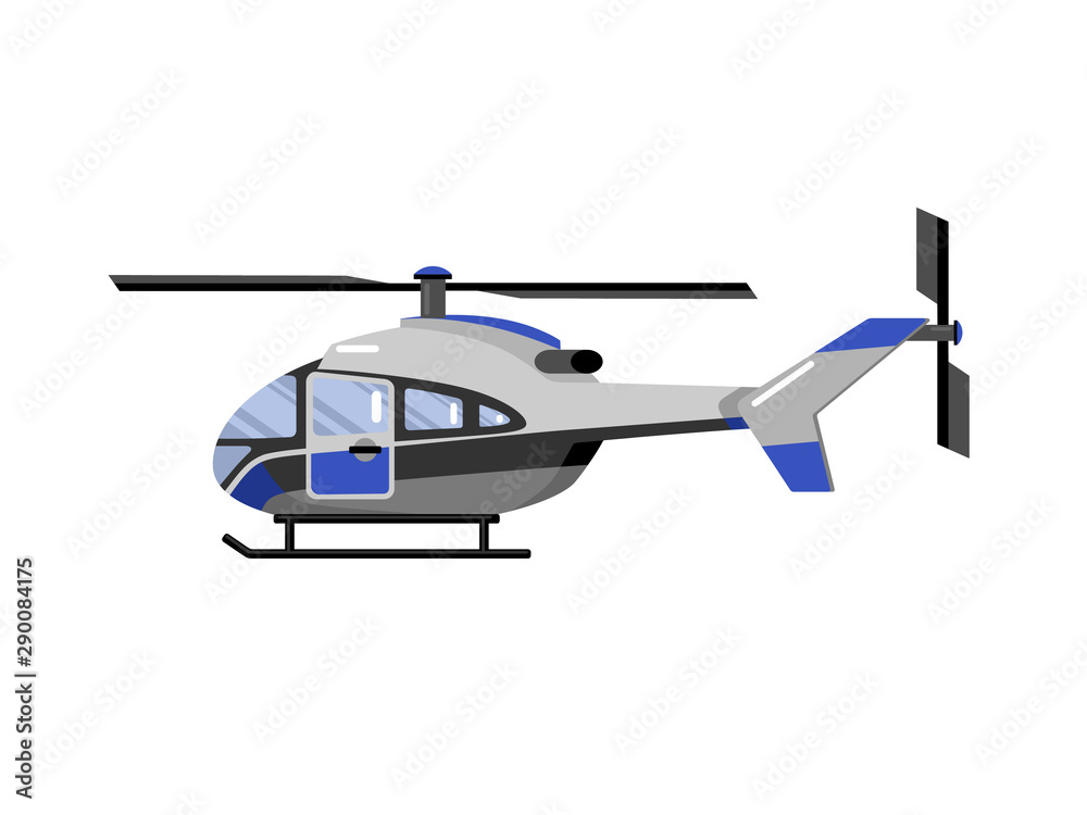 isolated vector illustration of helicopter. colored drawing, white background