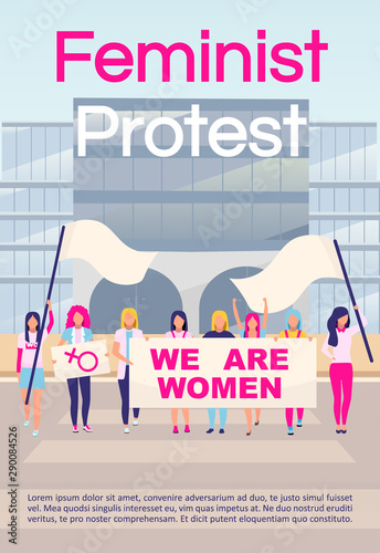 Feminist protest brochure template. Girl power, feminism social movement. Flyer, booklet, leaflet concept with flat illustrations. Vector page layout for magazine. advertising invitation with text
